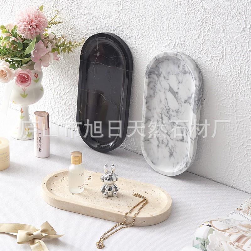 Natural Marble Soap Dispenser Tray Hotel Bathroom Vanity Organizer Modern Minimalist Decorative Serving Dish