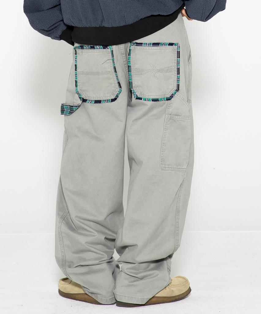XTONZ Xp308 Check Carpenter Washed Cotton Pants (Light Gray)