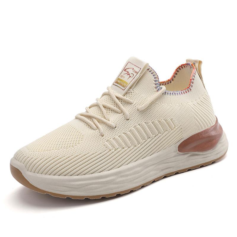 Large size women's shoes fly-woven mesh breathable and lightweight travel sports shoes comfortable thick-soled one-pedal mother walking shoes women