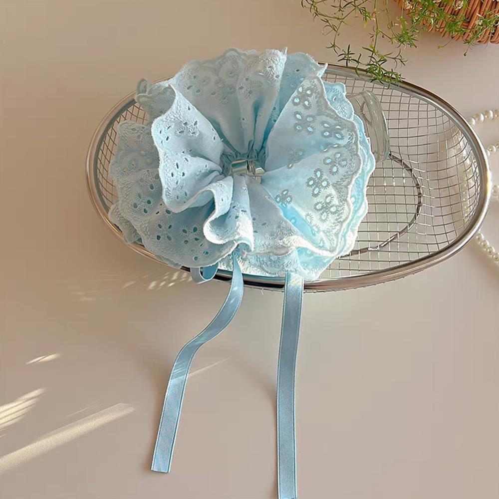 

Двухслойная резинка для волос с цветком, кружевной лентой, перфорированная, плиссированная, балетные резинки, резинки для хвостика, новые аксессуары для женщин One Size