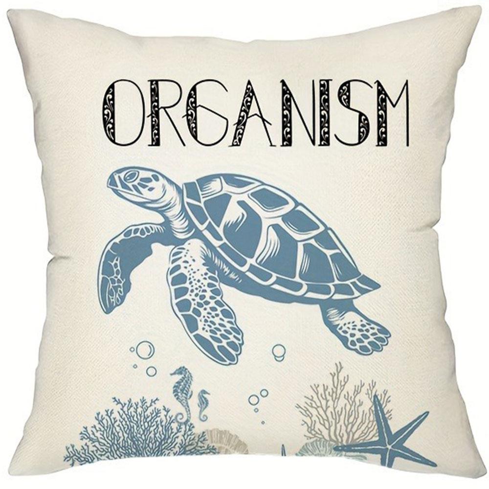 Marine Life Theme Cushion Cover Starfish Turtle Pattern Living Room Sofa Zipper Closure Pillowcase Does Not Include Pillow Core