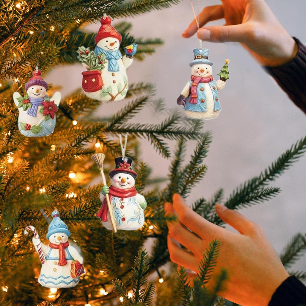 9PCS 2D Cartoon Snowman Pendant Set Wooden Christmas Tree Hanging Ornament with Lanyard Home Holiday Party Decoration Xmas Gifts