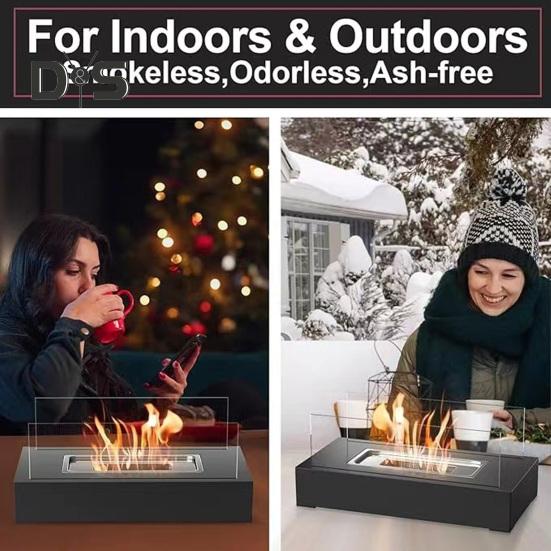 Palenisko na biurko z podwójnymi szklanymi panelami, do użytku wewnątrz i na zewnątrz, na podwórku, na balkonie, na patio, w kształcie prostokąta, do użytku na zewnątrz, do pieca przenośnego, do podgrzewania, do dekoracji