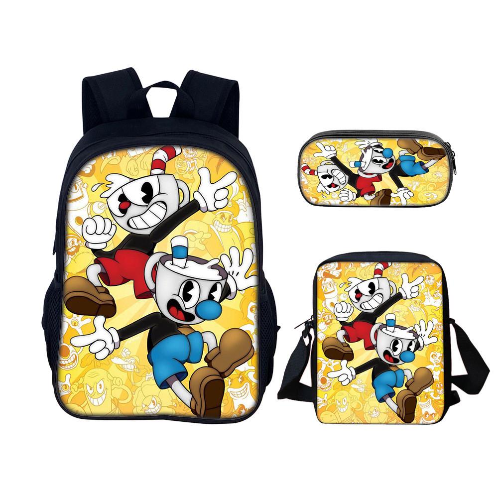 Cuphead Backpack Set For School And Travel With Nylon Construction And Multiple Compartments