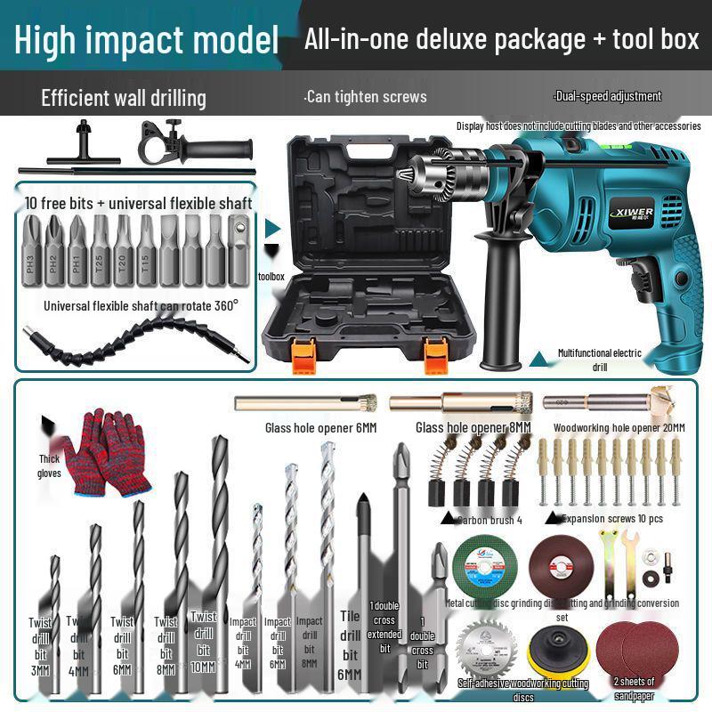Handheld Electric Drill Set: Multi-Function Wall Drill & Power Tool for Household Use