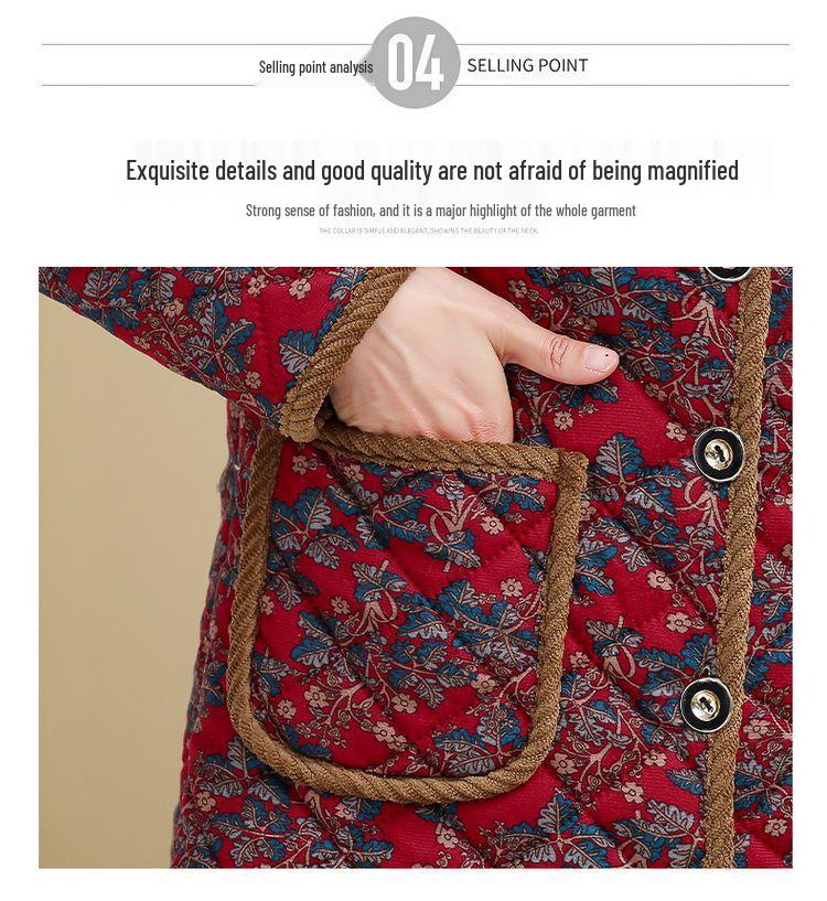 Warm Floral Cotton Jacket for Women - Thick Velvet, Mid-Aged & Elderly, Perfect for Moms