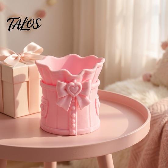 Desktop Organization Cup Pink Bow Makeup Brush Holder, 3D Printed Desk Organizer, Cosmetic Holder Brushes & Pen Storage for Vanity Decoration