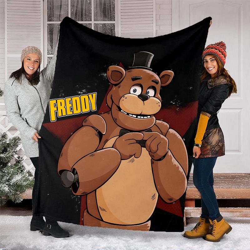 1pc Freddy Bear2 Theme Blanket - Digital Print, Polyester, Cozy for All Seasons, Perfect for Outdoor, Camping, and Travel
