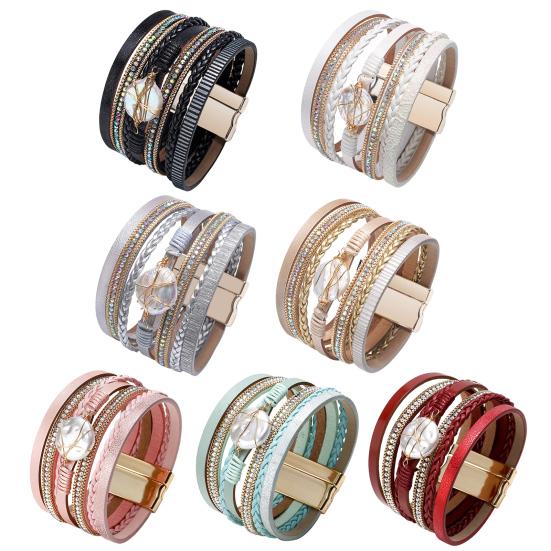 Damen Geflochtenes Armband Verstellbares Design Imitation Perlen Strasssteine Dekor Sicheres Verschluss Armband Handgelenk Accessoire
