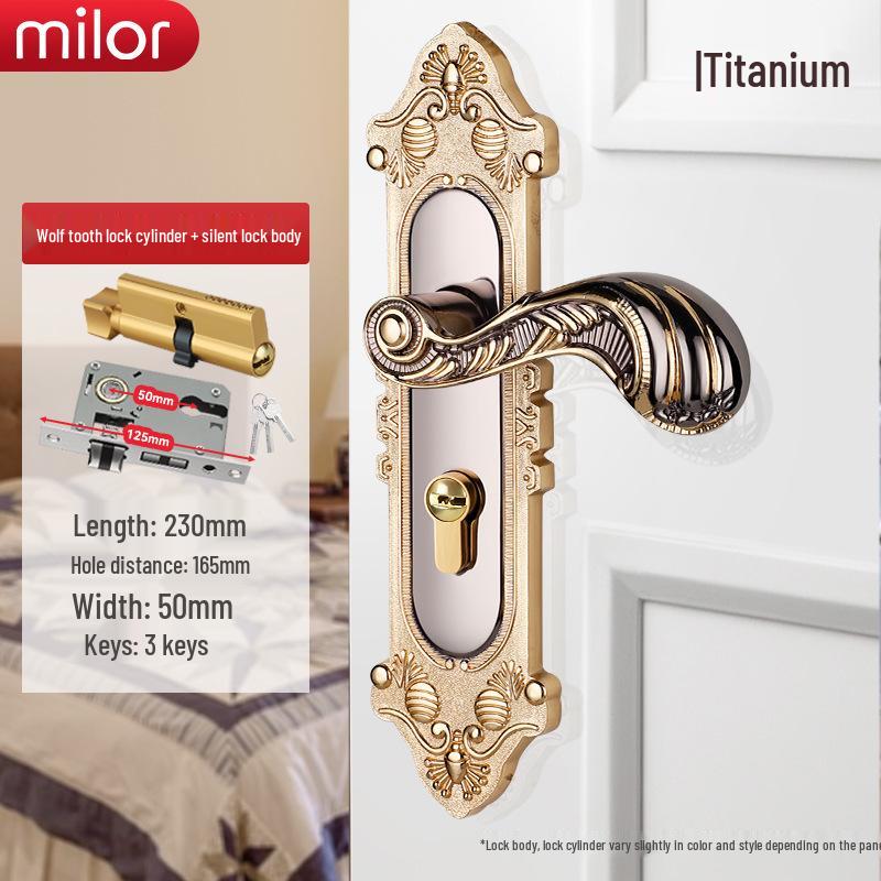 Universal Interior Door Lock Set: Silent Three-Piece Black Handle for Bedroom or Old Door Replacement