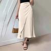 Women Midi Skirt High-Waisted Fishtail Design Imitation Silk Skirt Smooth Satin Slimming Pencil Skirt Daily Wear