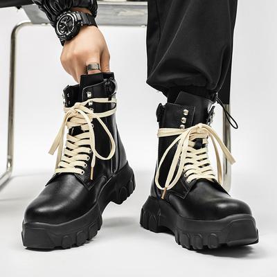 Bottes Slip-on pour Homme en Cuir Véritable d'Extérieur Chaussures à Plateforme Marque de Luxe Bottes pour Homme Mode Tout-Match Bottes de Motocross pour Homme