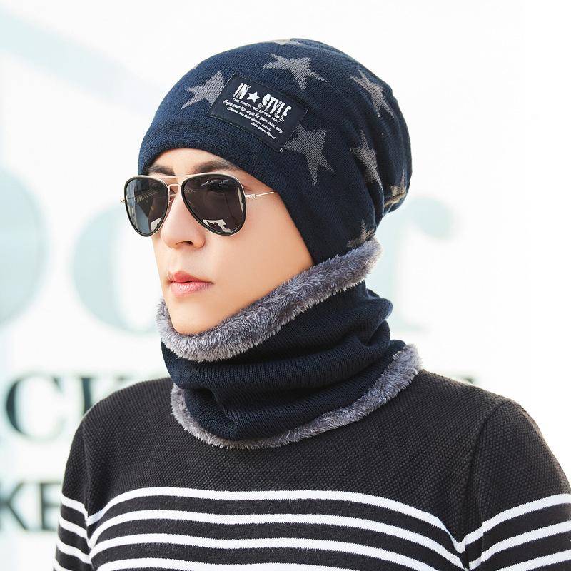 Herren Fleece Strickschal Mütze 2-teiliges Set trendige Damen warme Wollmütze Winter Student Radfahren Kälte