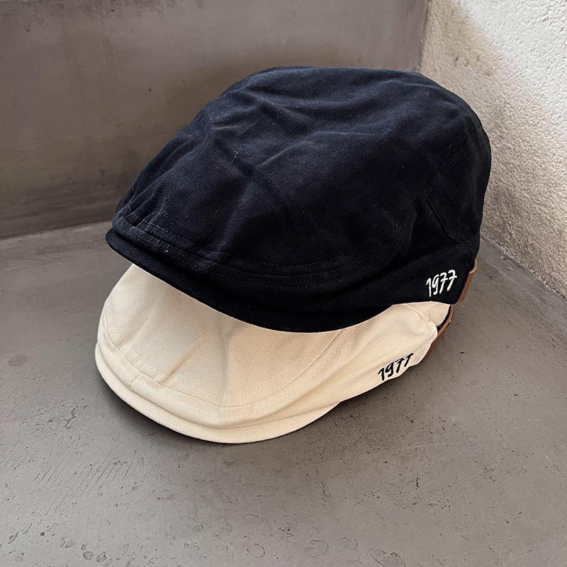 Simple Solid Color Letter Embroidery Neutral Casual Beret For Fall Use Daily