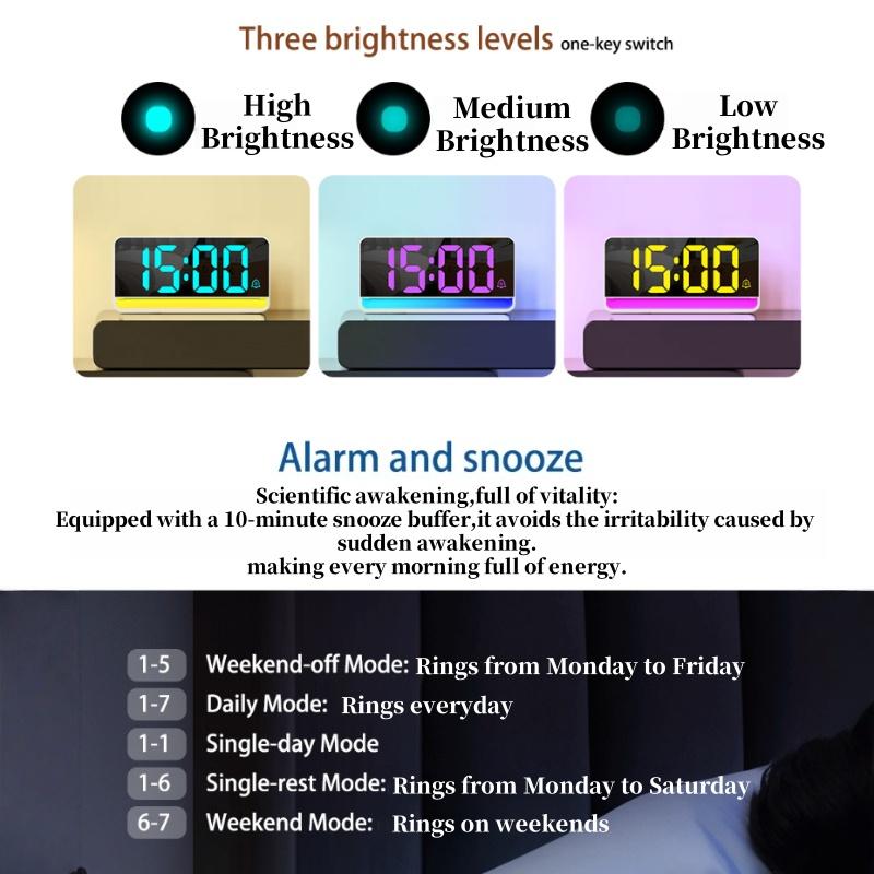 Digital Alarm Clock with 12 Colors Mood Light Auto-Dimming Dual Alarm 12/24H DST Snooze LED Desk Clock for Living Room Bedroom2