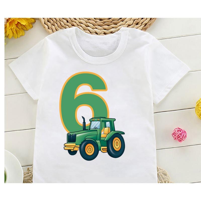 Cute Farmer Tractor 1-8 Years Old Happy Birthday T Shirt Kids Birthday Party Gift Children Funny Present T Shirt Tops