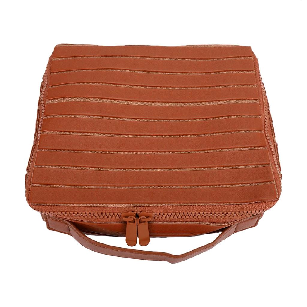 Borsa da Trucco Parallela Impermeabile Grande Capacità Scomparti Multipli Portatile Pieghevole Borsa da Trucco per Donne Marrone