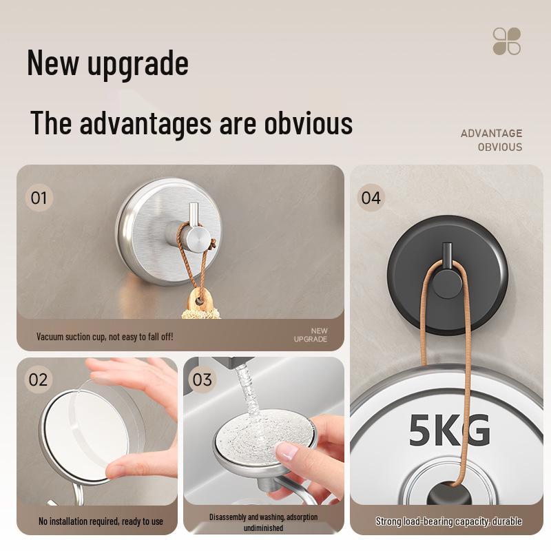 Samolepicí přísavkový háček z nerezové oceli do koupelny, na kolej nebo na dveře – Bez vrtání, silný háček pro uložení batohu/kabátu