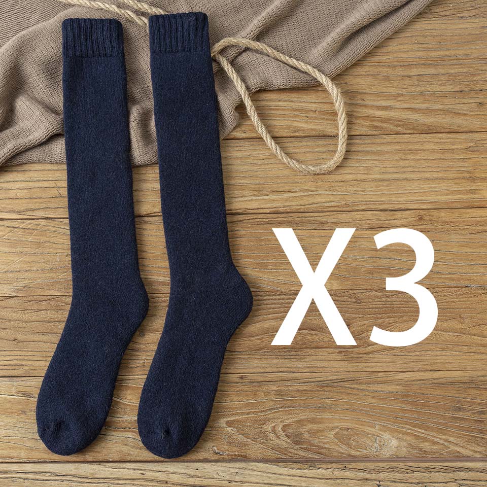 Winter Men's Knee Wool Long Socks Thick Warm Harajuku Retro Compression High Male Sock 3 Pair
