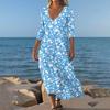 Dresses For Womens Vintage Print Tunic Waisted Midi Dress Summer Casual 3/4 Sleeve Dress