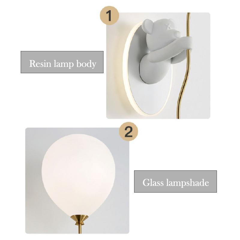 Children's Room LED Wall Light Pink Balloon Bear Wall Light Modern Warm Princess Room Nursery Girl Boy Bedroom Bedside Light