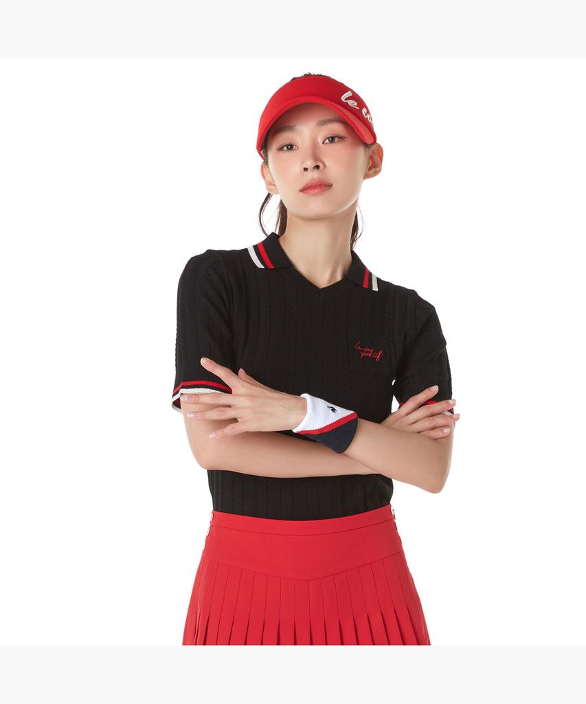 LECOQ GOLF Women'S Cable Knit Short Sleeve Collared Sweater (Gp322Lkp81)