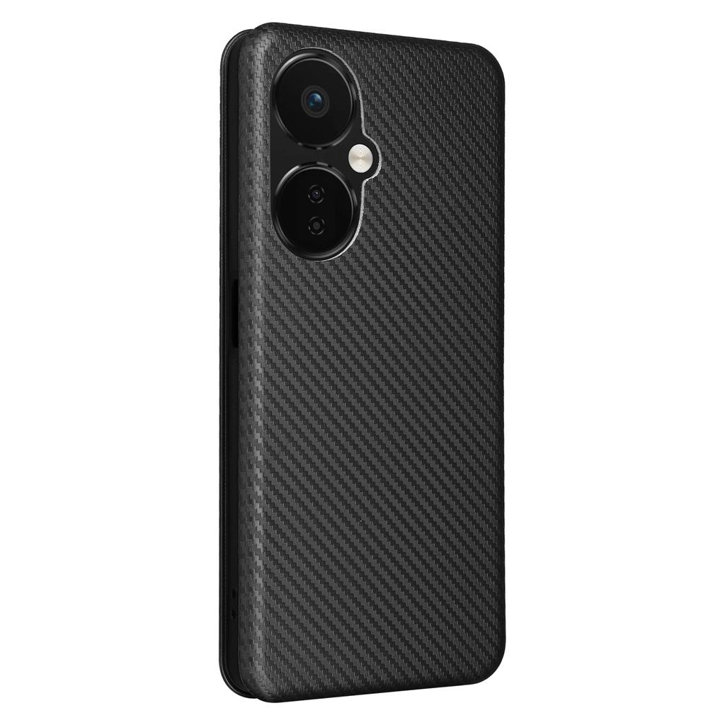 PU Leather Stand Case for OnePlus Nord CE 3 Lite 5G/Nord N30 5G,Magnetic Absorption Design Carbon Fiber Texture Phone Cover with Card Holder- Black