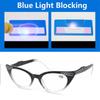 Modische Lesebrille für Damen im Cat-Eye-Stil, Maurerrahmen, luxuriöses Design, schädliches Licht blockierendes Computerglas