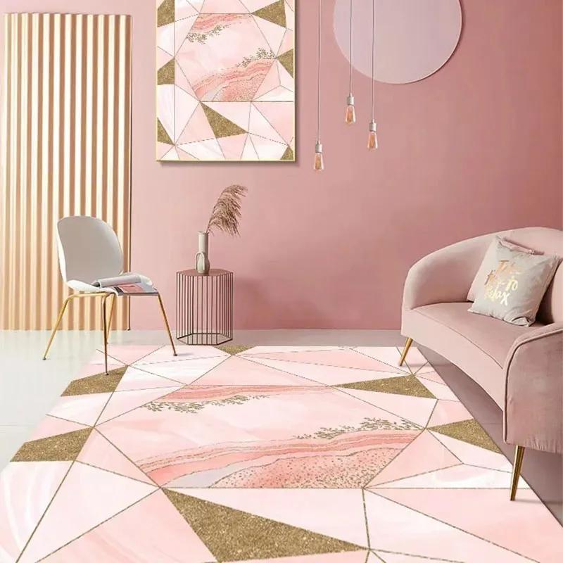 Pink Girl Bedroom Decor Square Carpet Luxury Nordic Carpets for Living Room Large Area Non-slip Cloakroom Rug Washable Floor Mat