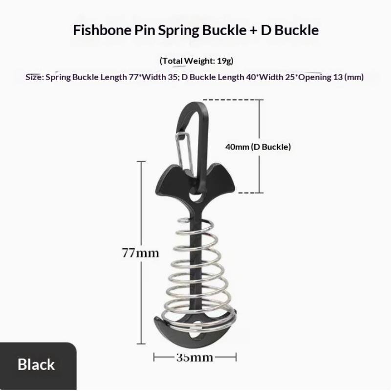 Adjustable Fishbone Anchor Tent Pegs Spring Buckle High Durability Outdoor Nails for Family Picnic Trips
