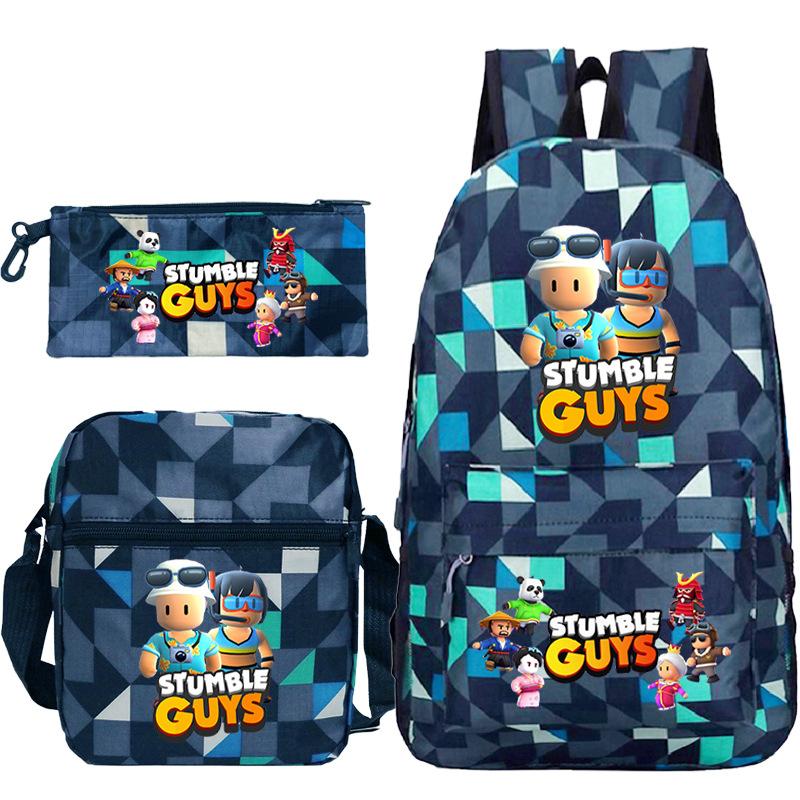 New Stumble Guys Game Merchandise Printed Student Backpack Three-piece Set Boys and Girls School Bag Set