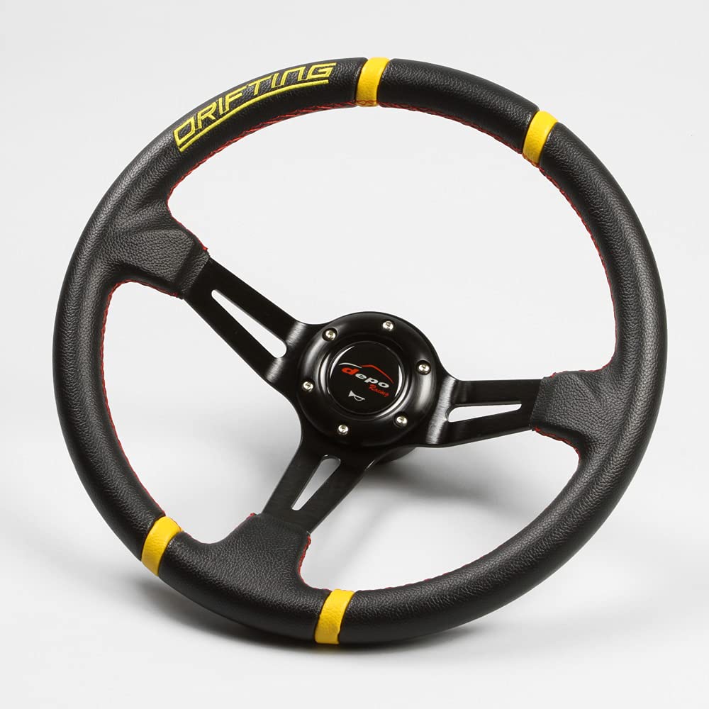 

35mm Deep Cone Steering 70mm Faux Leather PVC Red Cross Stitch Wheel, Drifting, (DD35P)