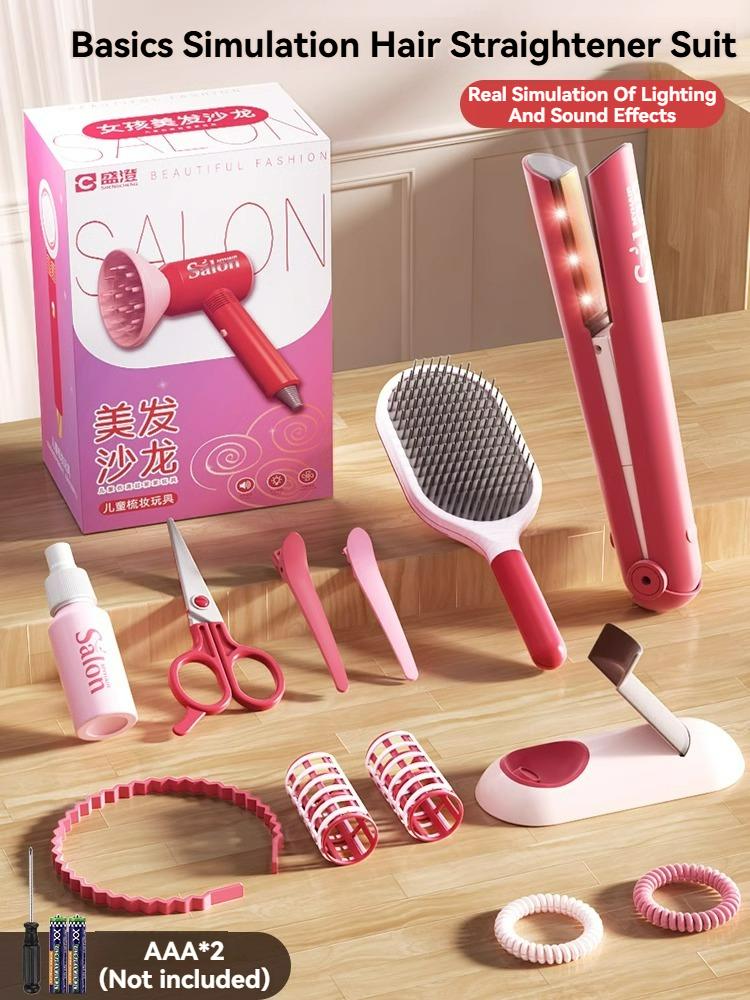 Kids Salon Makeup Cosmetics Curling Wand Hair Drier Princess Dress Up Girl Beauty Play House Educational Fun Game Toy Girls Gift