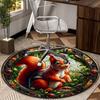 Squirrel And Acorns Stained Glass round carpet Chair cushion Round Entryway Rug, Soft Round Rugs for Living Room, Bedroom, Circle Carpet decor gifts