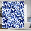 Blue Butterfly Flower Shower Curtain Waterproof Decorative Bathroom Fabric 3D Printed Wall Hangings for Home Decoration Large Si