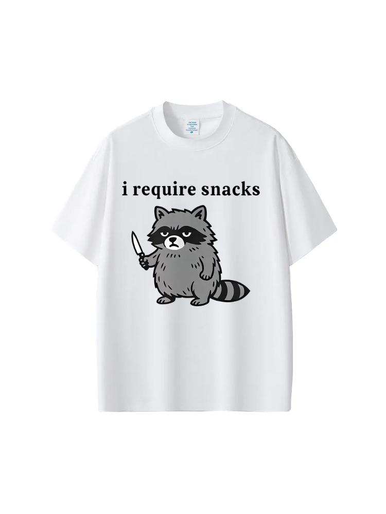 I Require Snacks Raccoon Funny Meme Tshirt Men Women Casual Humor Style T Shirts Mens 100 Cotton Vintage Tshirts Streetwear