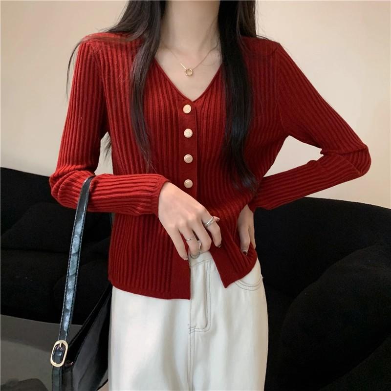 1116 Autumn long-sleeved knitted sweater collar jacket cardigan lazy and thin top with women's design sweater