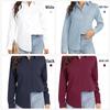 Women's Mid-Length White Polo Collar Casual Long-Sleeved Shirt