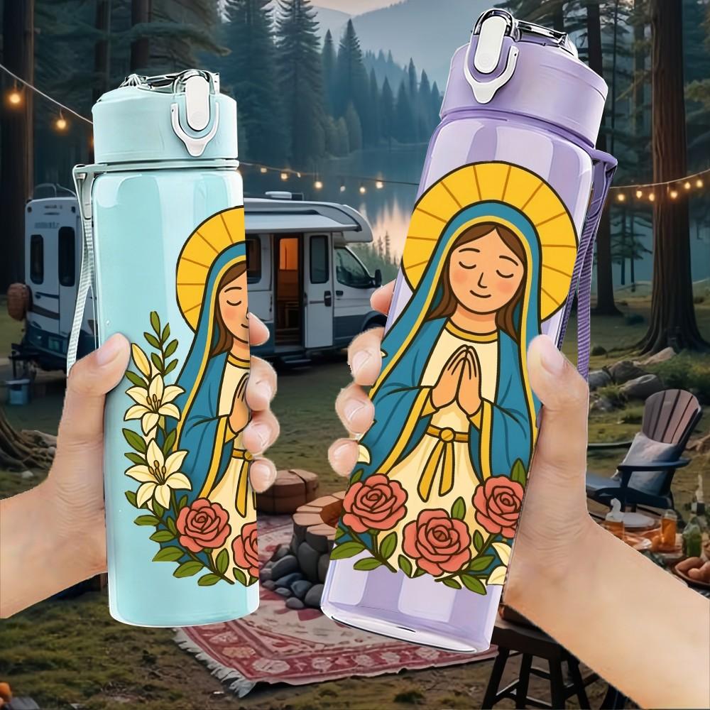 1PC Our Lady Of Guadalupe Religious Print 750ml Color Plastic Sports Water Bottle Leakproof Flip Straw Lid Suitable for Sports Office Home Use