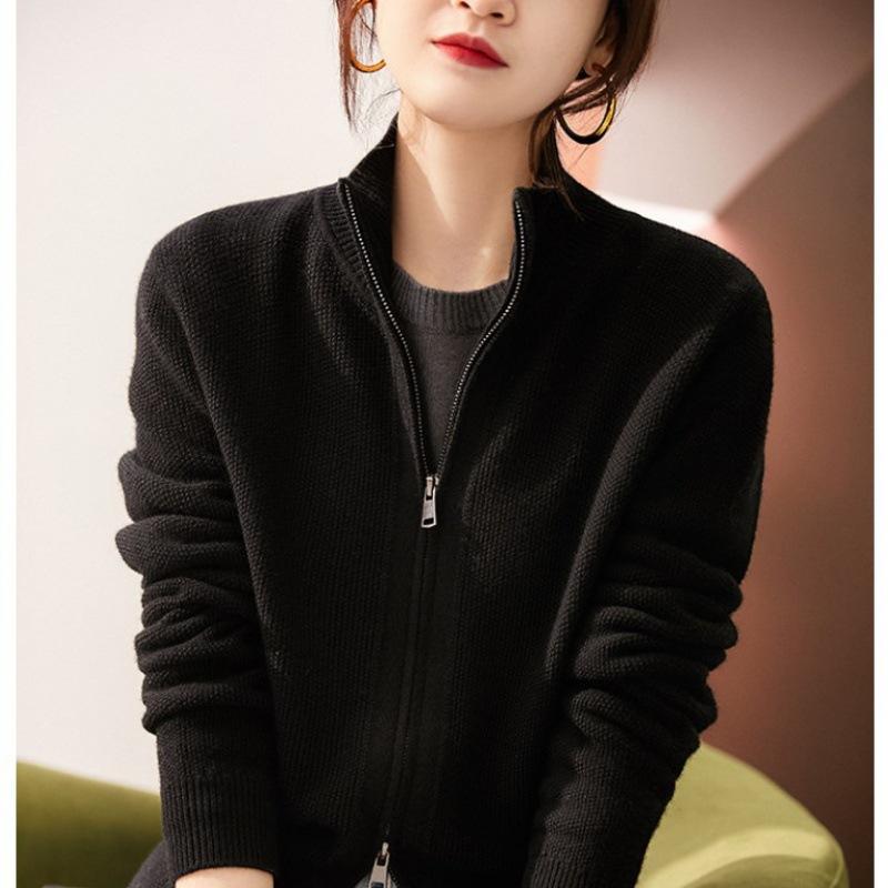

Женский весенне-осенний новый женский свитер с воротником-стойкой, на молнии, вязаный кардиган One Size