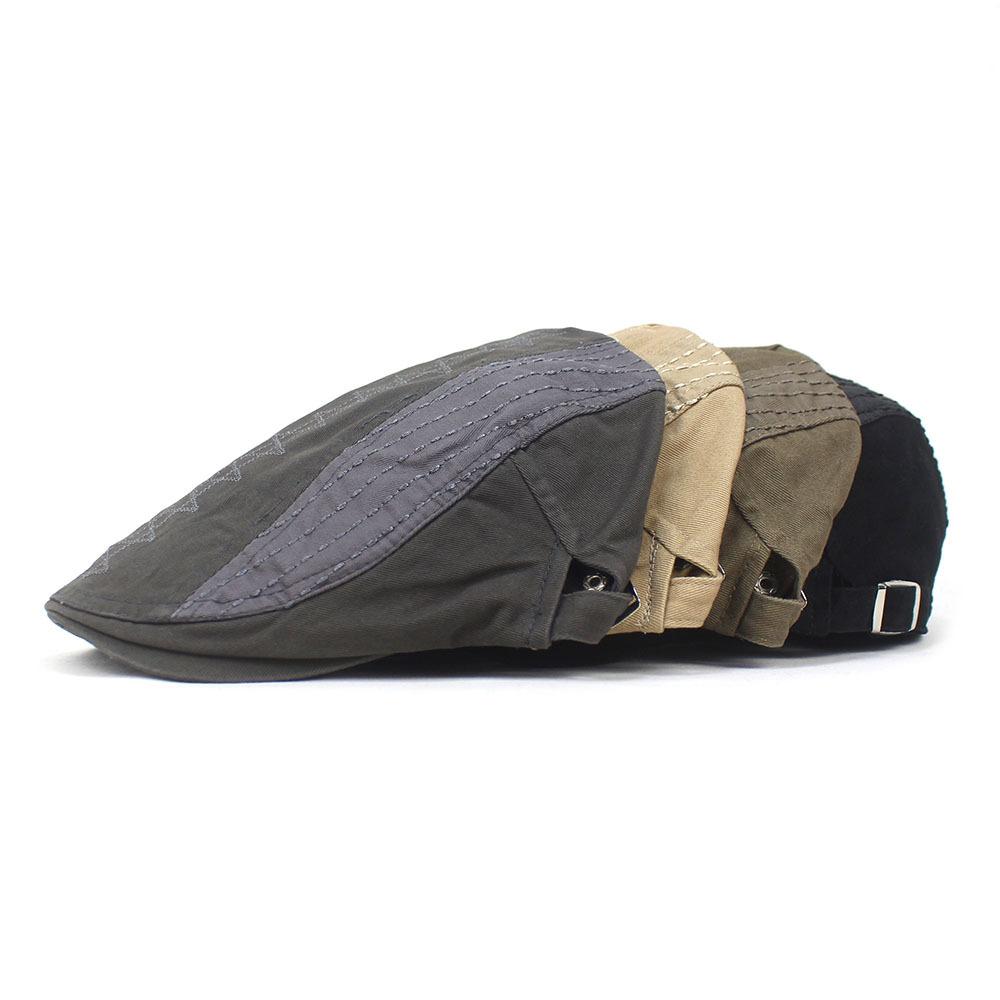 New Double-Embroidered Leather Patchwork Hat Cotton Men's Bent-Brim Beret Duckbill Cap