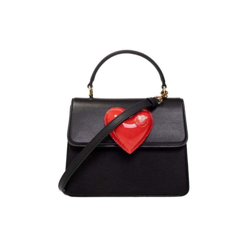 Moschino 3D Heart Adjustable Detachable Shoulder Strap Leather Tote Bag Women Tote Bags Black 8008A7417-1555