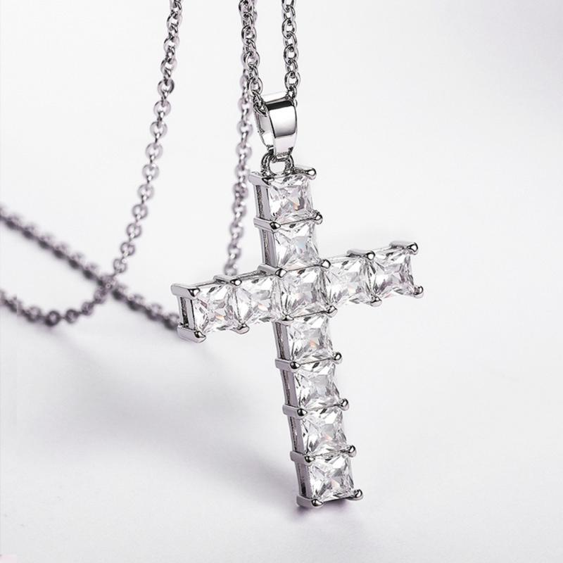 Fashion Shine Crystal Zircon Cross Pendant Necklace For Women Girl Zircon Thin Chain Necklace Punk Teenger Party Jewelry