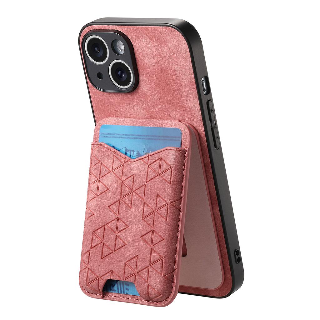 For iPhone 15 Case Imprinted Pattern Card Holder Kickstand Leather Back Cover