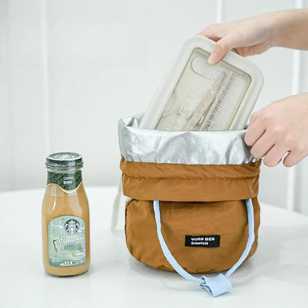 Portable Round Tubular Lunch Box Bag Handheld Waterproof Thermal Bento Bag Meal Carrier Durable Handbag Outdoor Picnic Bag