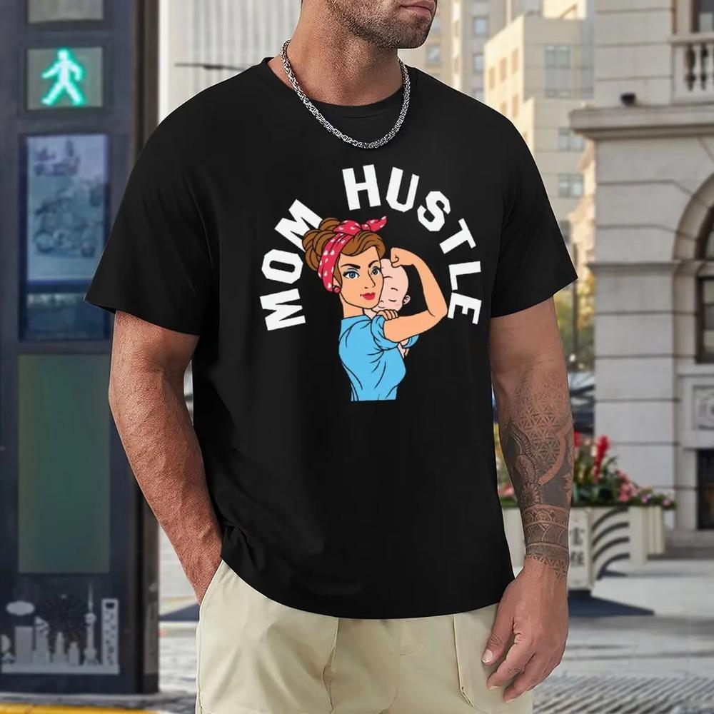 Mother's Day Mom Hustle Men's Vintage Wash Fu Tshirt Novelty T-shirt Round Neck  Sports  Funny Sarcastic Home USA Size