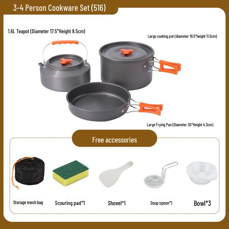 Portable Outdoor Camping Cookware Set: Folding Aluminum Alloy Pots & Kettle