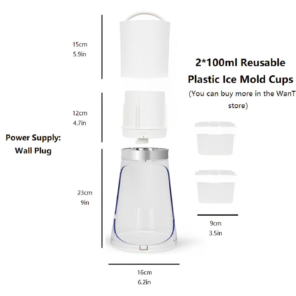 Elektrický holicí strojek na led a sněhový kužel s 2 * 100 ml opakovaně použitelnými plastovými kelímky na led, kuchyňské doplňky
