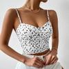 Saténové tílko s potiskem Halter Crop Tops Ženy léto Nastavitelný ramenní popruh Košilka bez zad pro volný čas Dámská zkrácená vesta bez rukávů