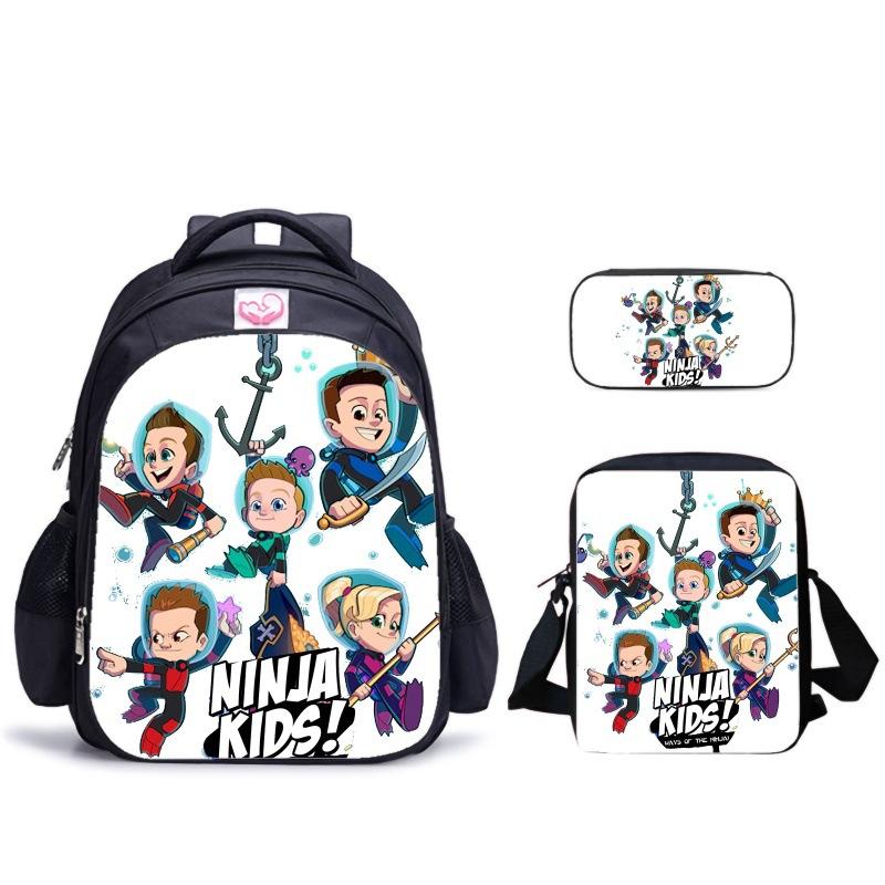 Ninja Kidz Dreiteiliges Schulset, Schultasche Satchel Federmäppchen Aufbewahrungskombination für Jungen und Mädchen